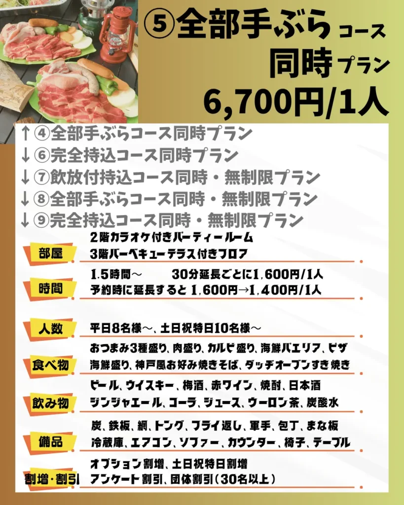 ➄全部手ぶらコース同時プラン