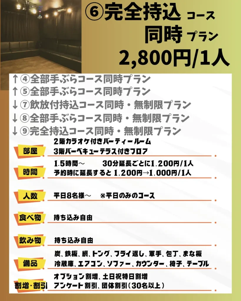 ➅完全持込コース同時プラン