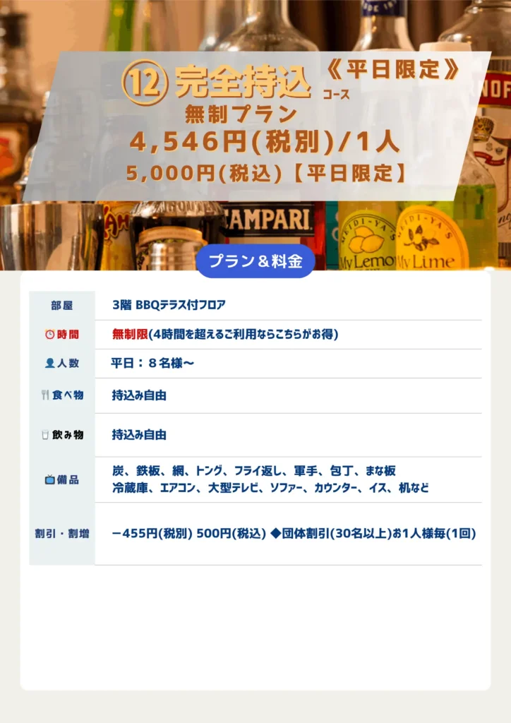 12完全持込コース-時間無制限プラン