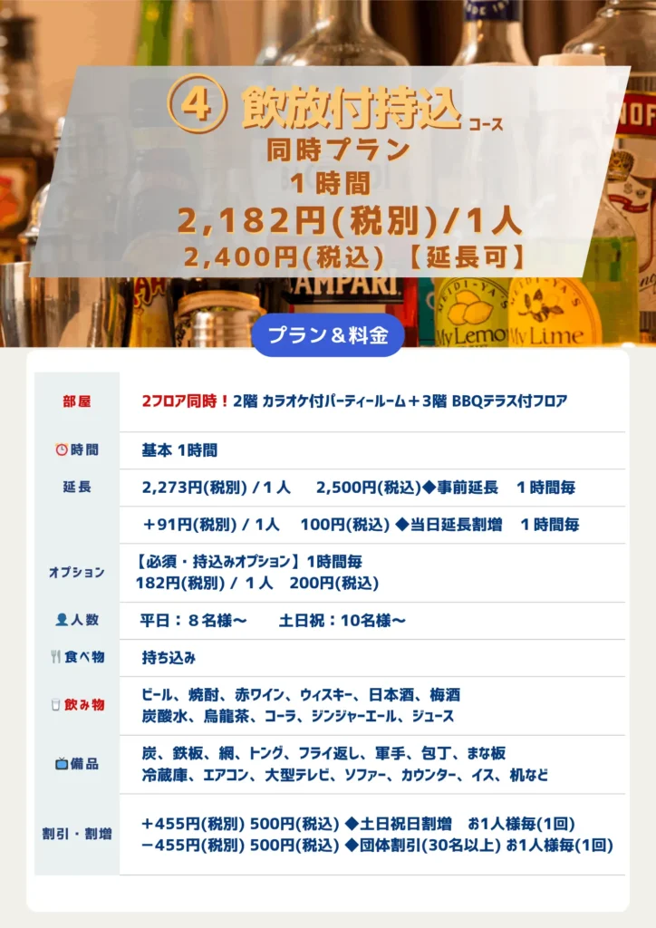 4飲放付持込コース