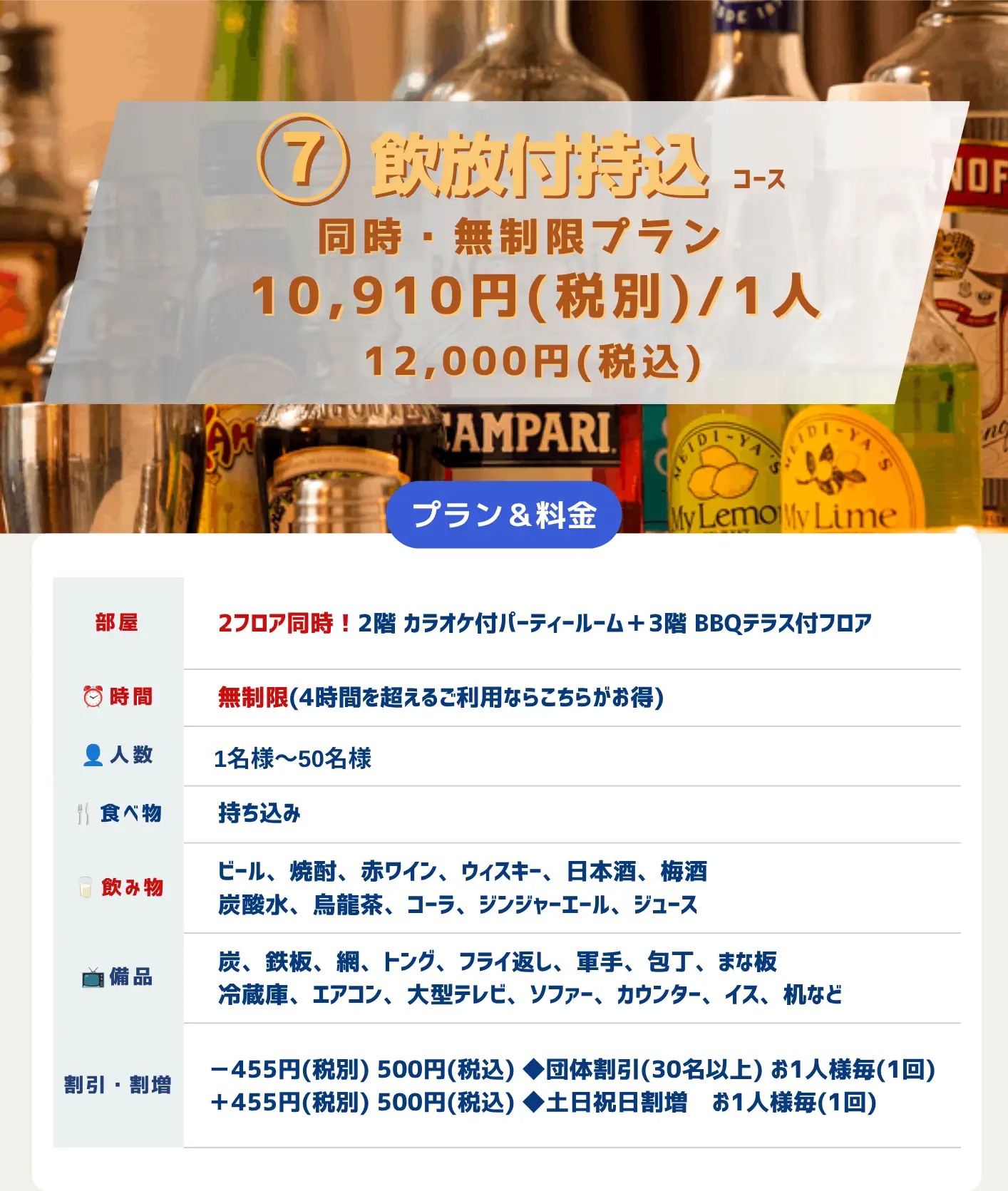 同時プラン 4 7飲放付持込コース