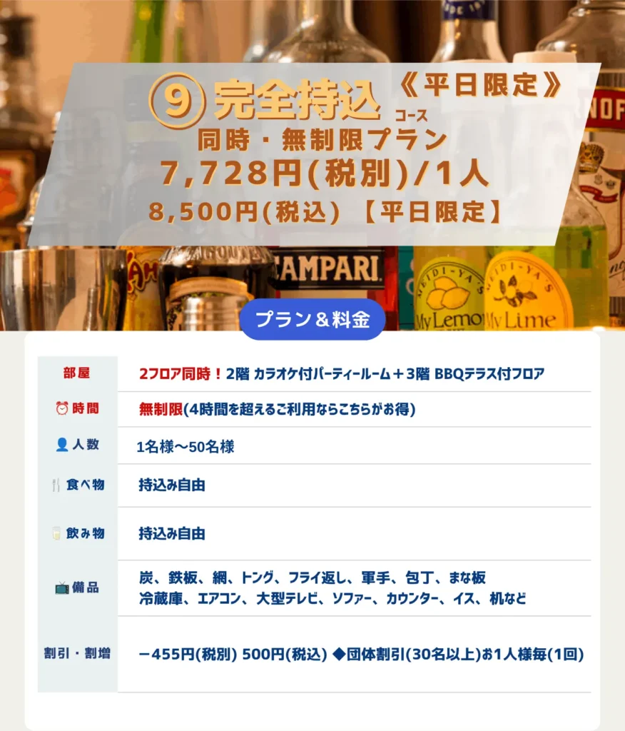 9完全持込-2フロア同時時間無制限プラン